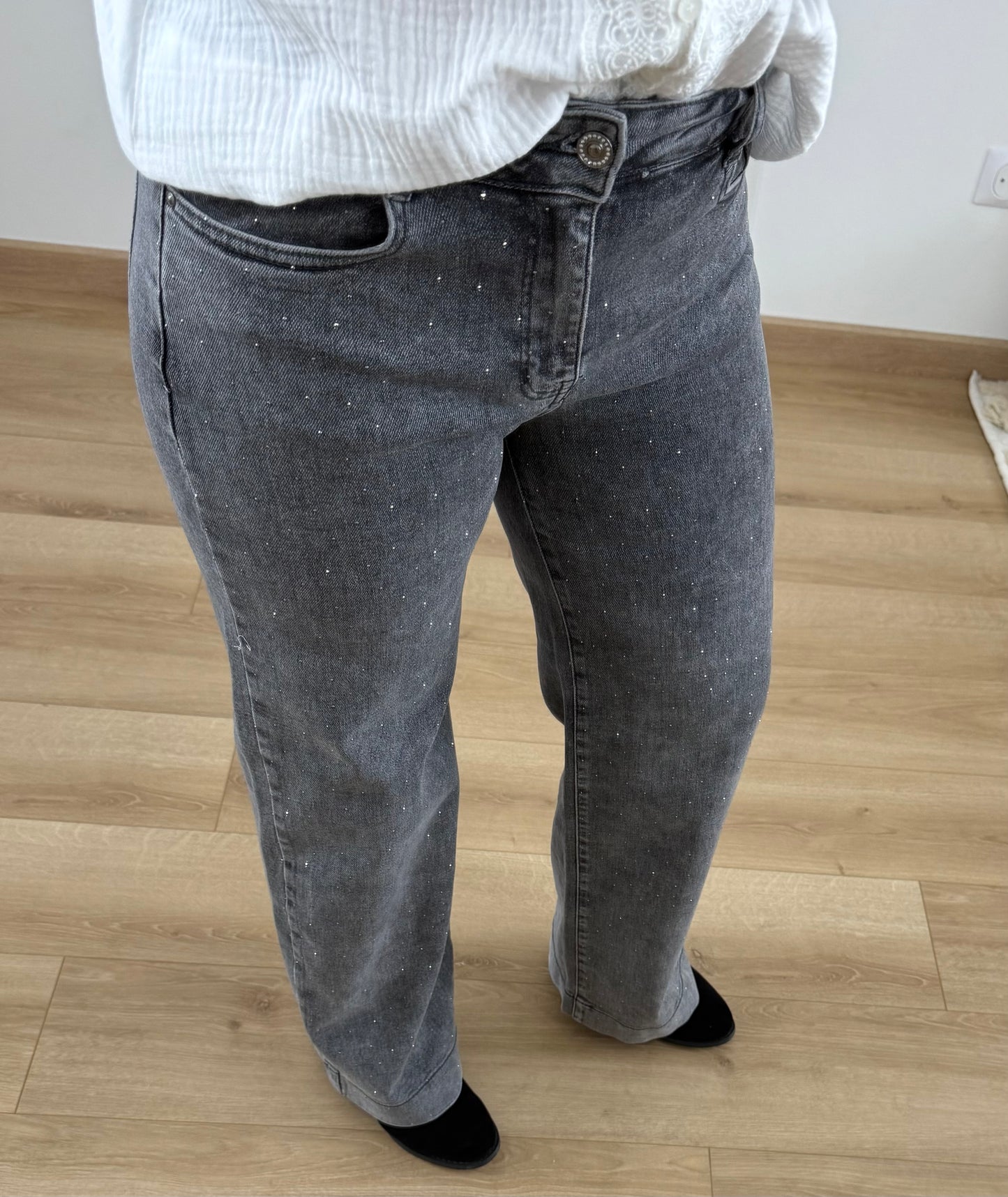 Jeans à Strass Gris