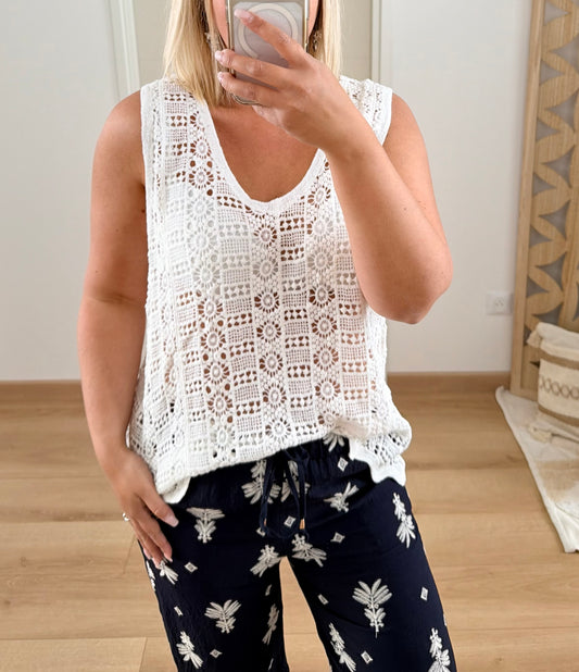 Top Crochet blanc