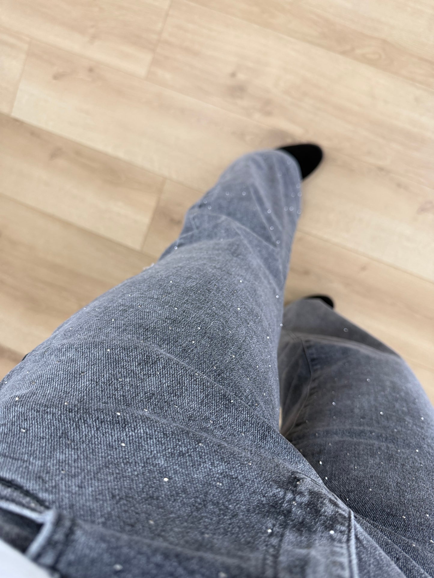 Jeans à Strass Gris