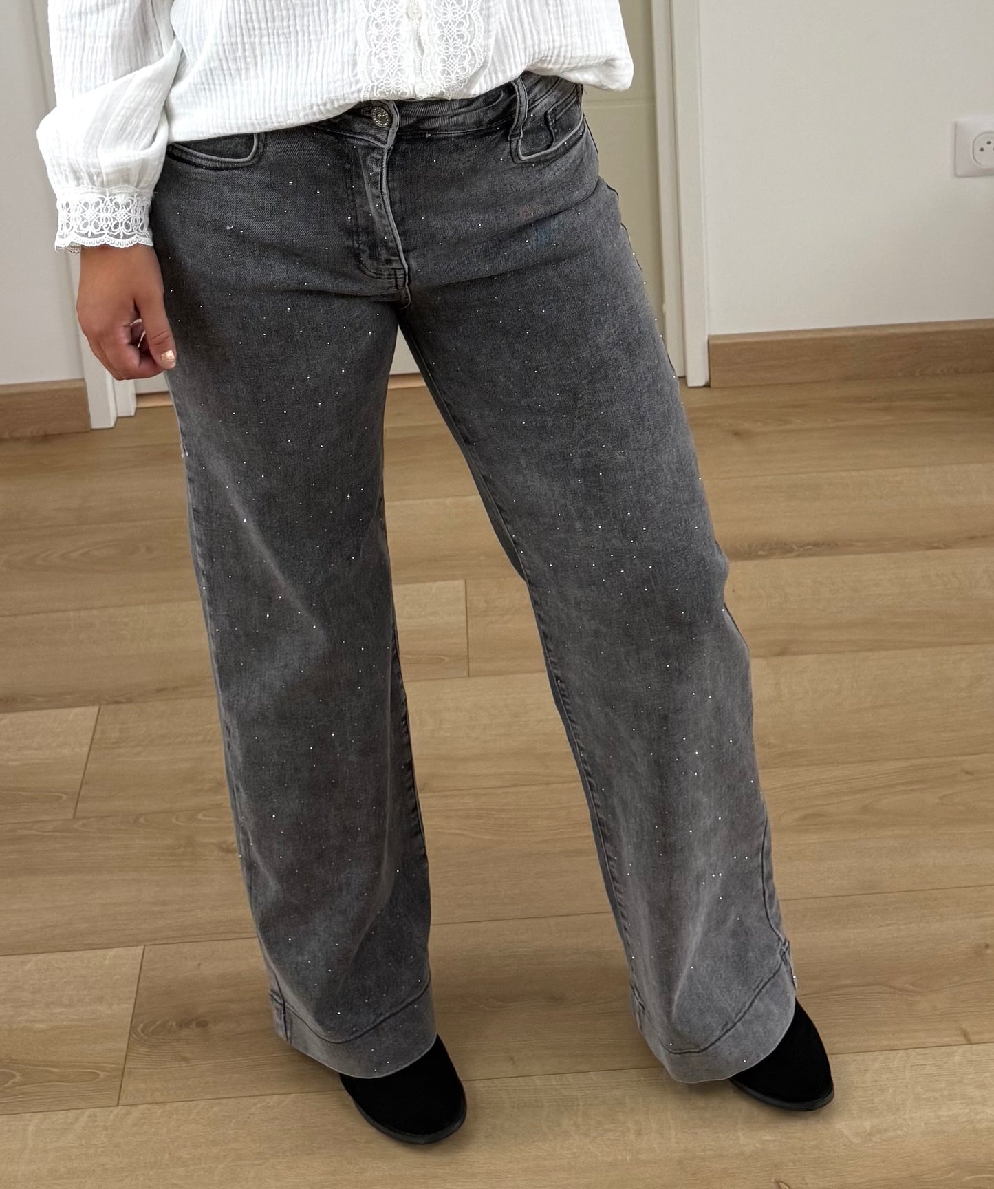 Jeans à Strass Gris
